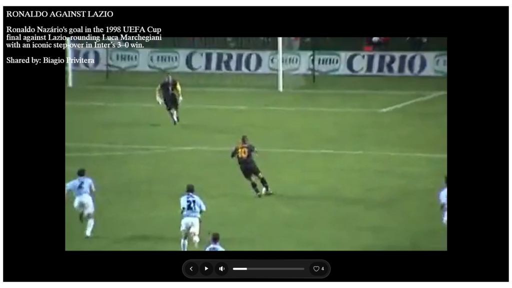 Site contém vídeo gravado por torcedor em 1998