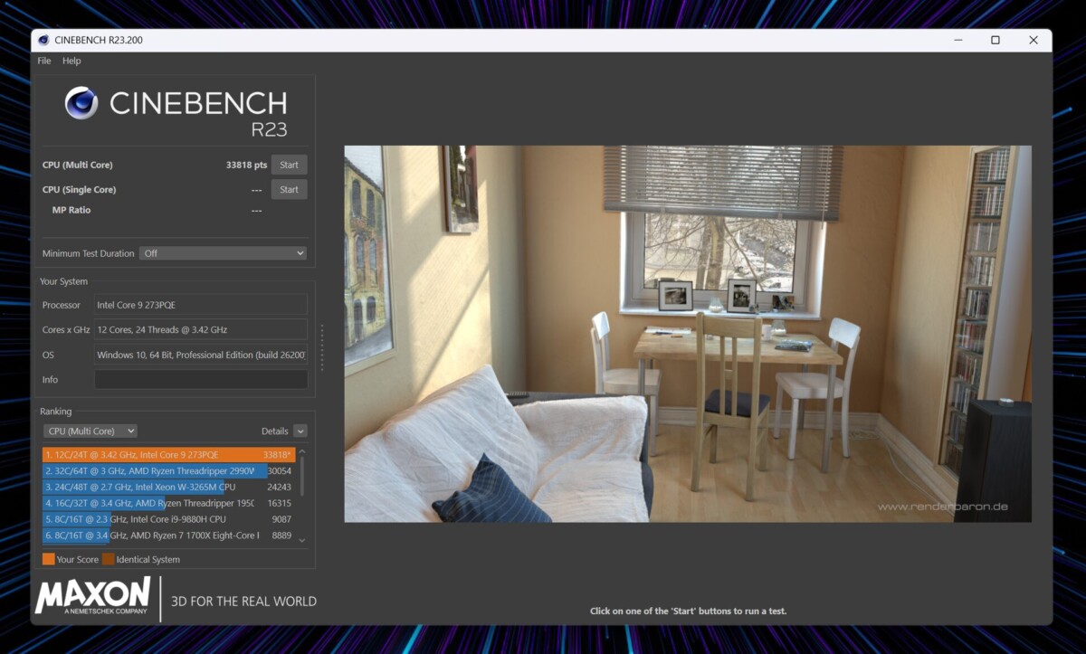 Resultado do Core 9 273QPE em teste