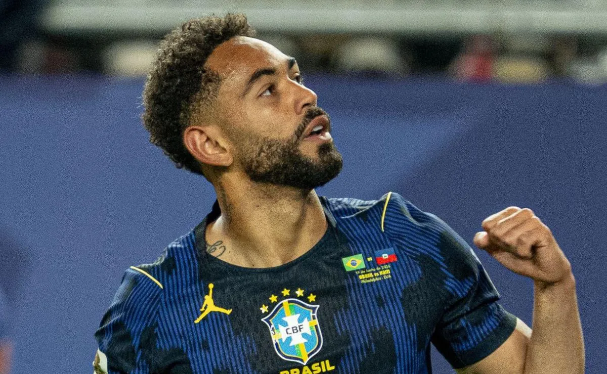 Matheus Cunha comemora um dos gols marcados na vitória do Brasil sobre o Haiti pela Copa do Mundo de 2026.