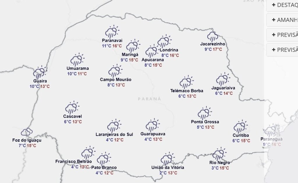 Mapa da previsão para sexta-feira, 26 de junho