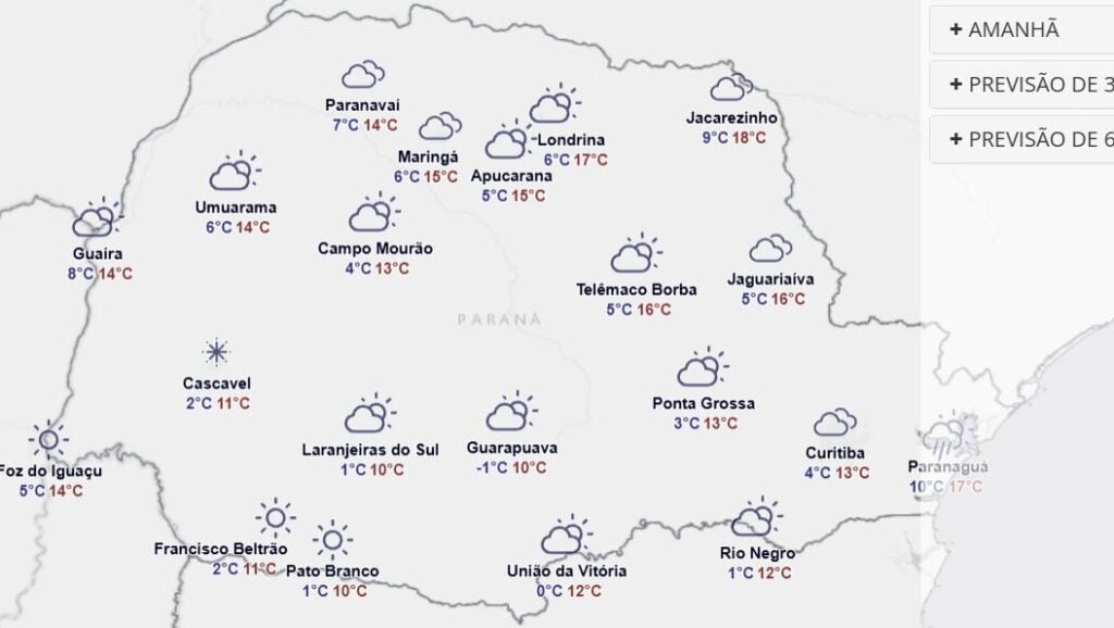 Mapa da previsão para terça-feira, 23 de junho
