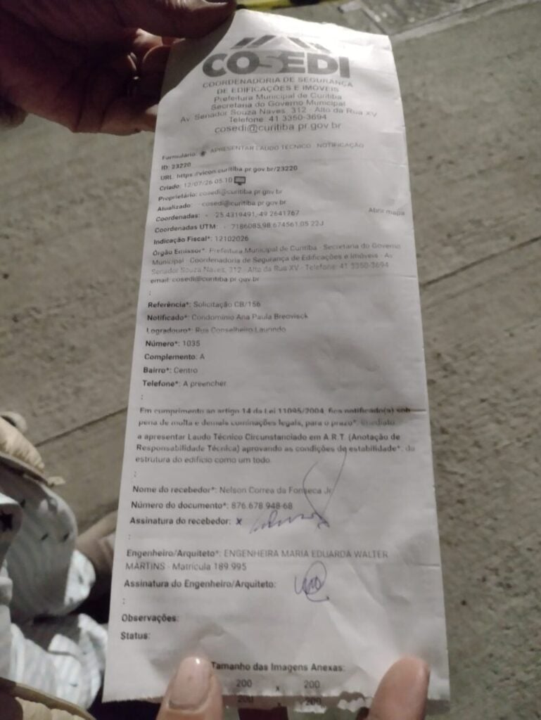 Interdição do prédio pela Cosedi