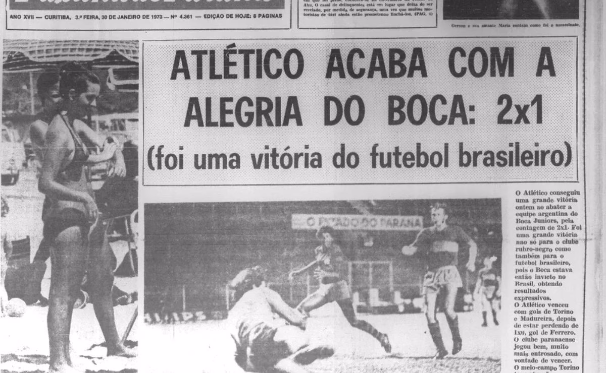 Manchete do jornal Tribuna do Paraná sobre a vitória do Athletico sobre o Boca. Foto: Arquivo.