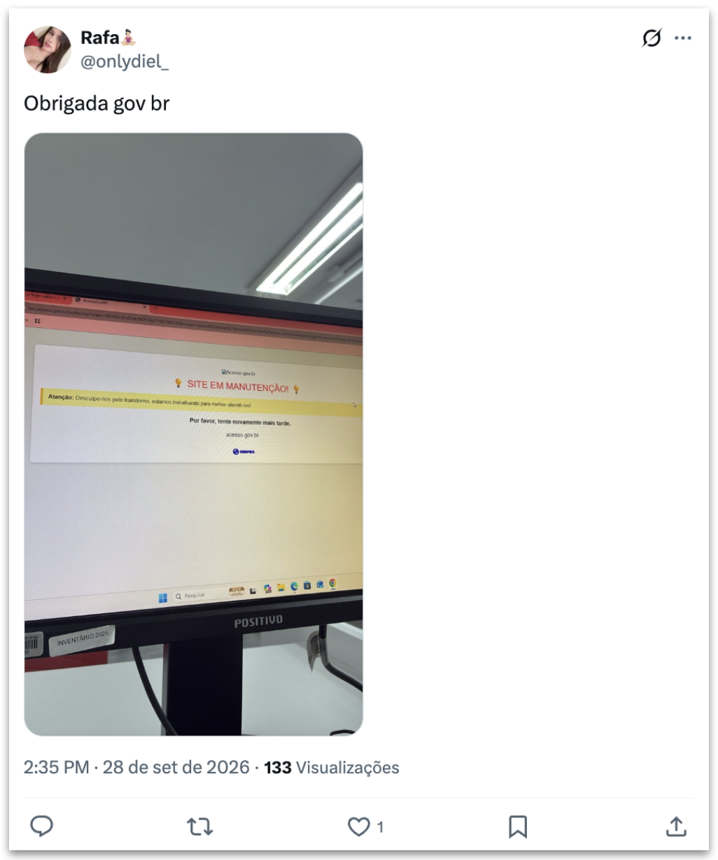 Prints de usuários relatando problemas no portal do governo