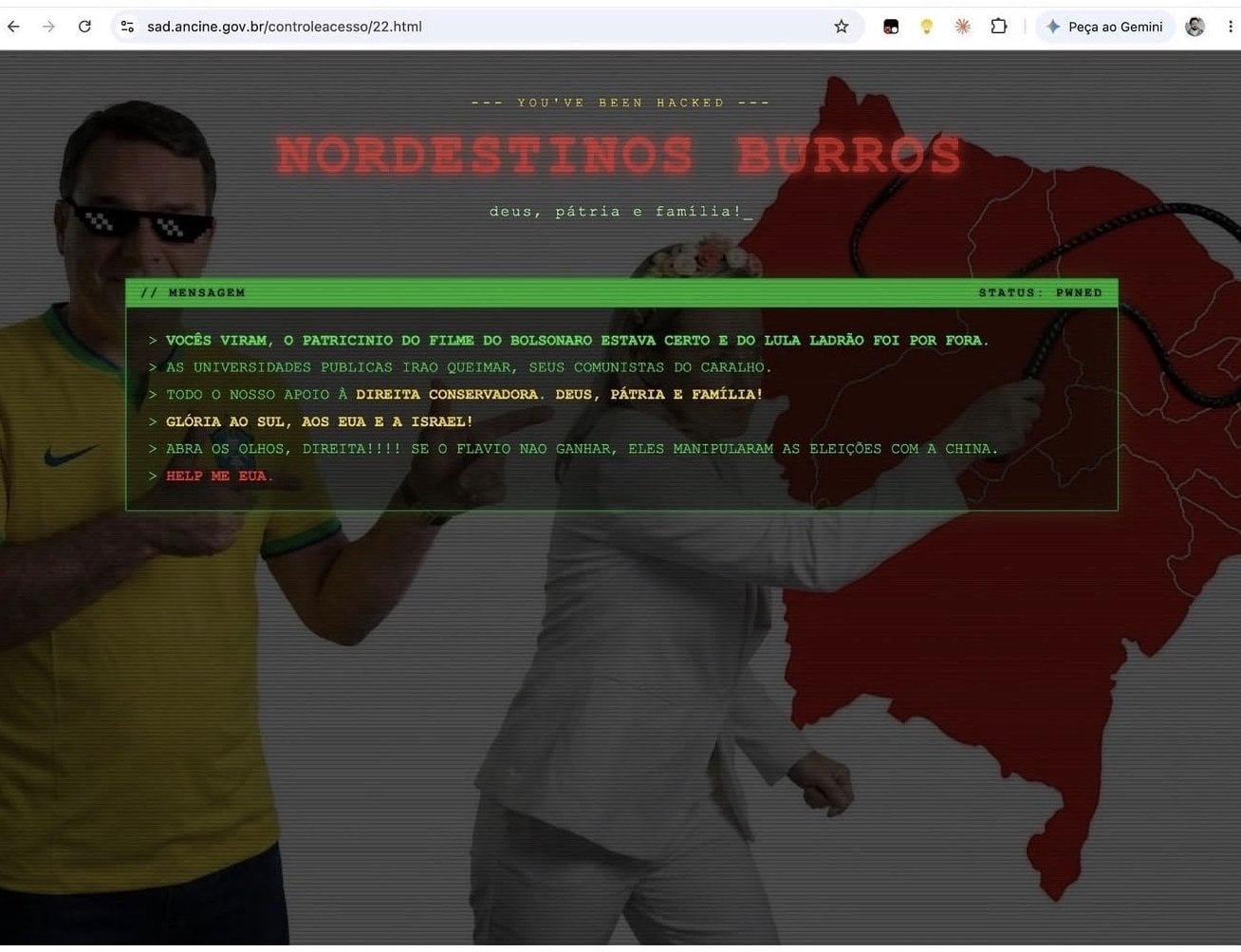 Tela do site da Ancine após invasão